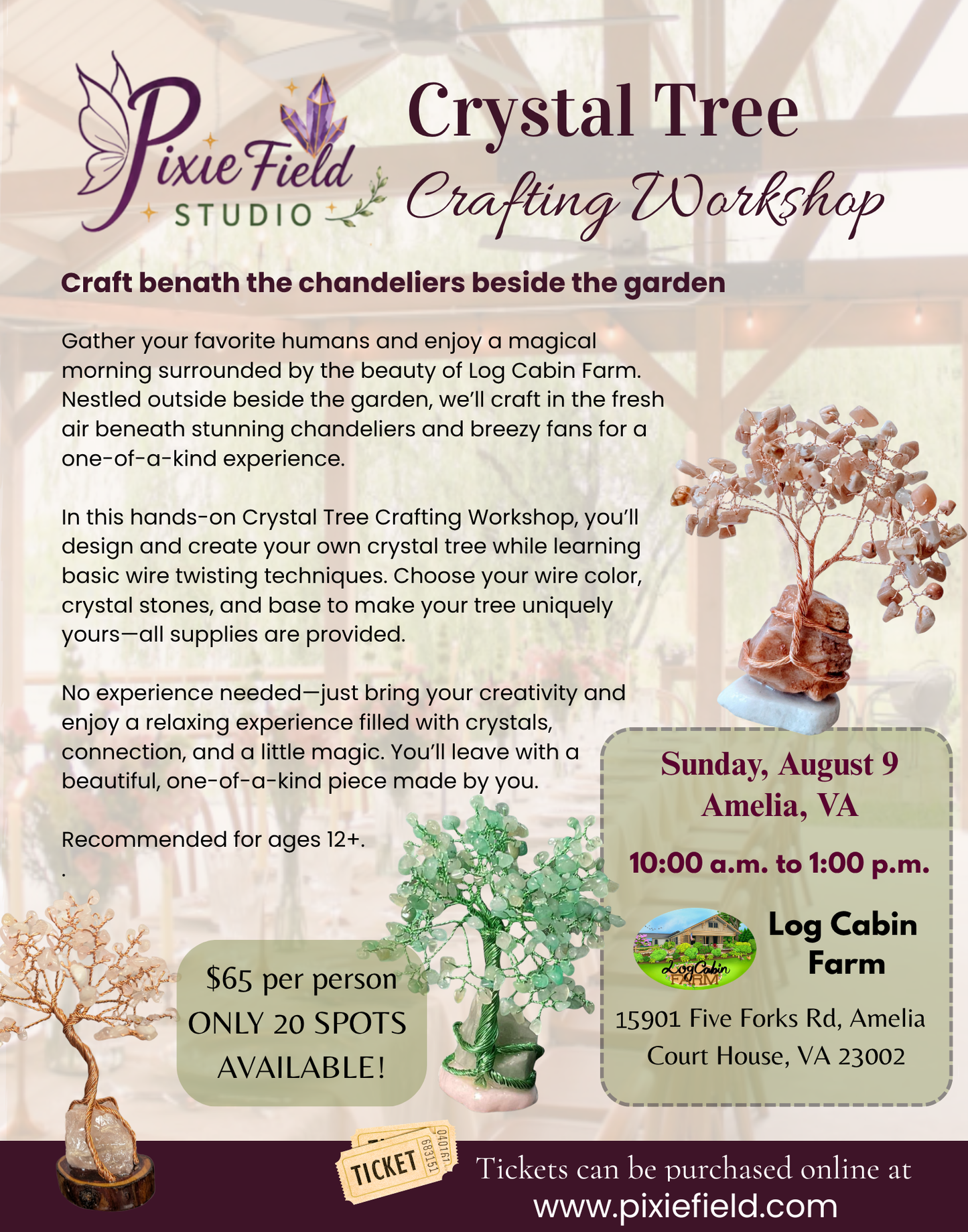 Crystal Tree Crafting Workshop - Log Cabin Farm, Amelia, VA - August 9