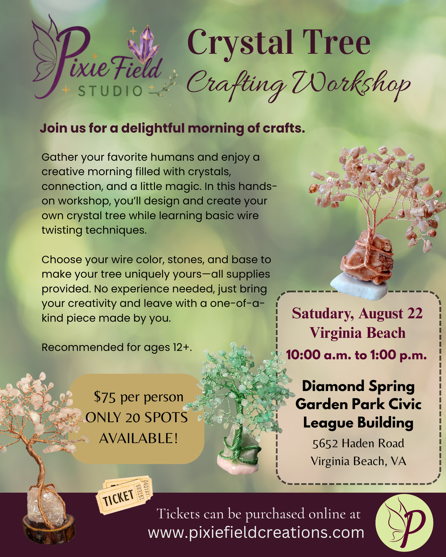 Crystal Tree Crafting Workshop - Virginia Beach, August 22