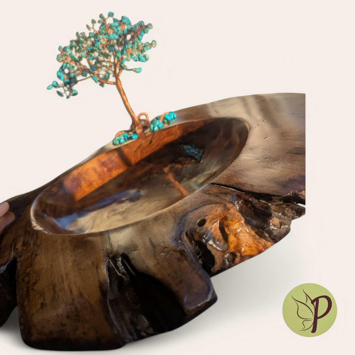 #185 - Large Teak Bowl with Dyed Howlite (Turquoise Color)