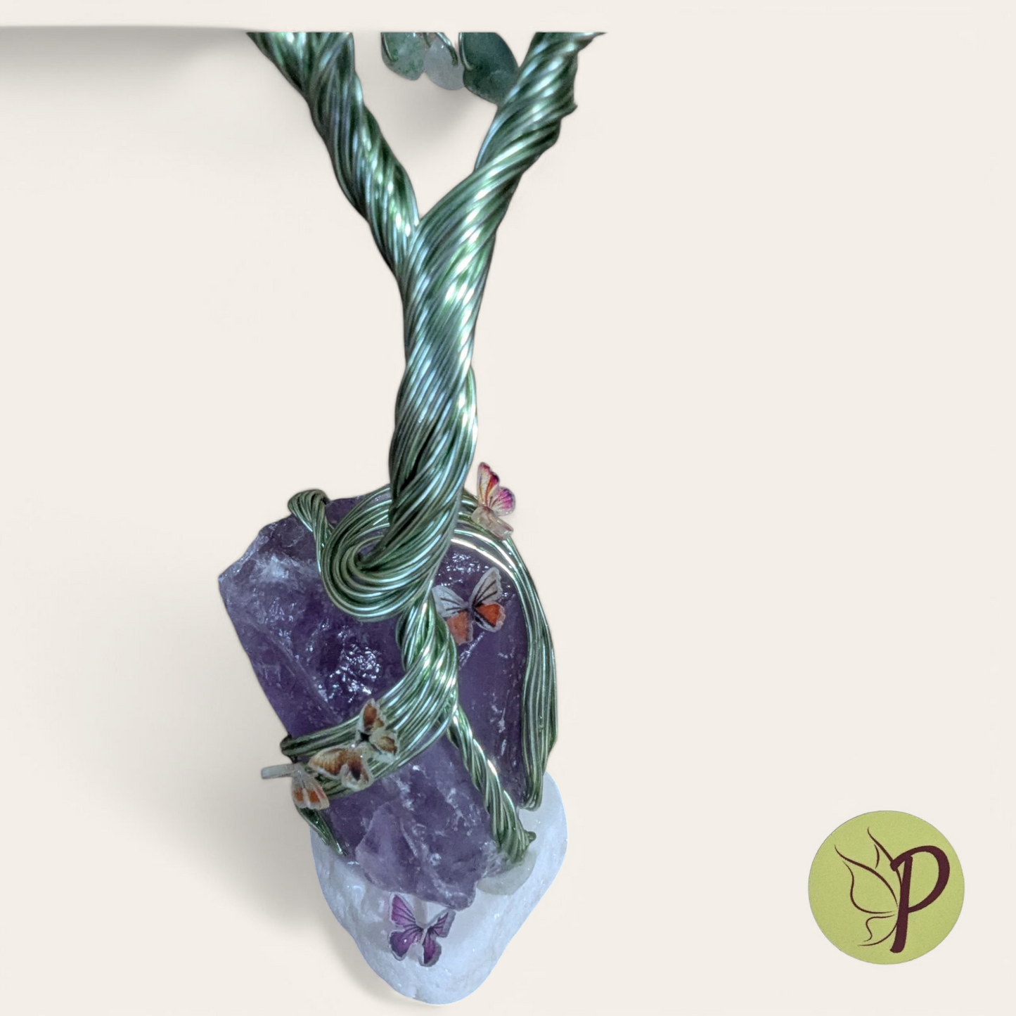 #179 - Green Aventurine on Amethyst w/ Butterflies